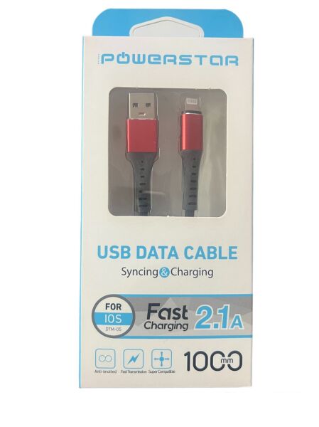 Powerstar DTM-05 IOS 2.1A Lightning Hızlı Data & Şarj Kablosu (1 Metre) Kırmızı