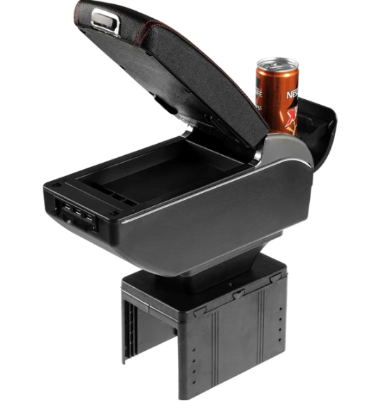 Oto Kolçak Sürgülü ve Tüm Araçlara Uyumlu Kol Dayama 6 USB 1 Type-c Girişli Kolçak Siyah