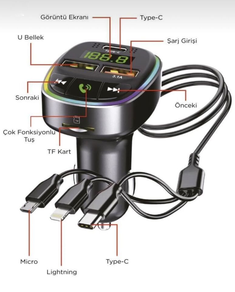 Torima G15 Fm Transmitter 18W Araç Şarj Cihazı