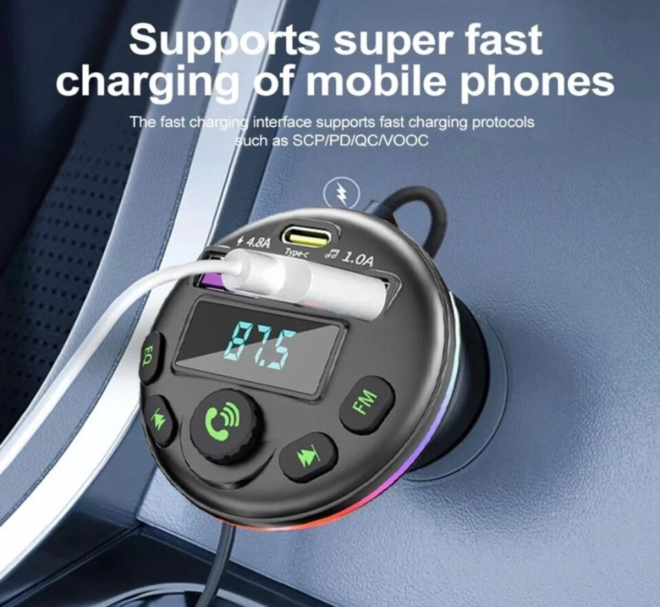 Transmitter Şarj Özellikli Dijital Göstergeli Bluetooth Fm 36W G14 PD Siyah