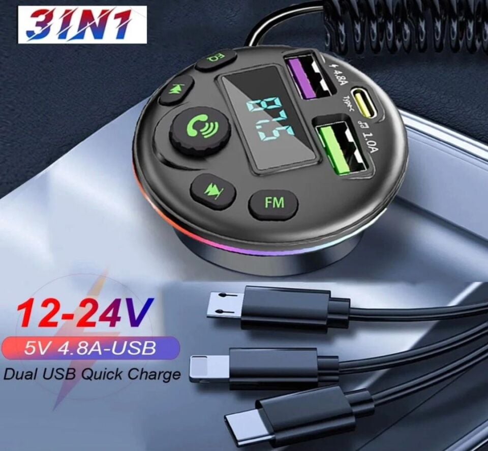 Transmitter Şarj Özellikli Dijital Göstergeli Bluetooth Fm 36W G14 PD Siyah