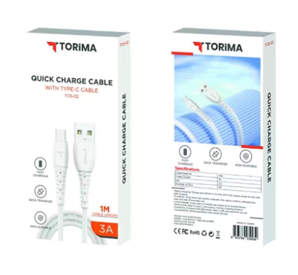 1M 3A USB Type-C Hızlı Sarj ve Data Kablosu