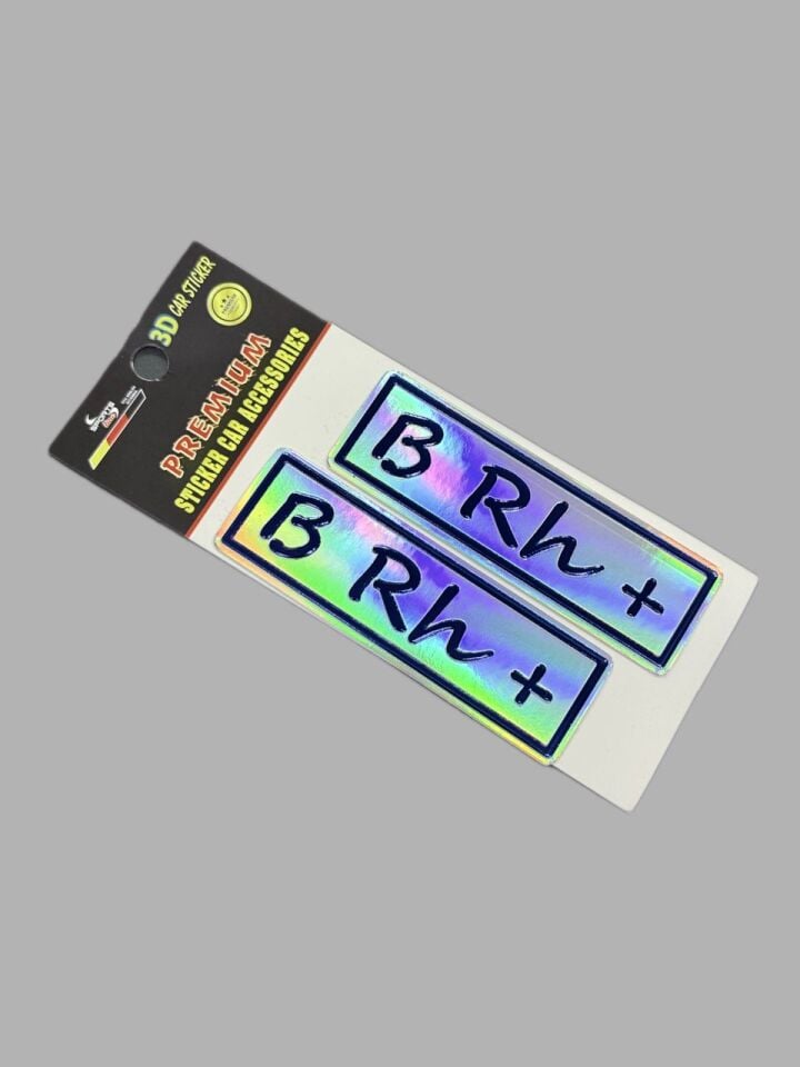 Kan Grubu Seti Brh+ Motosiklet ve Araç Uyumlu Kabartmalı Sticker Mavi Hologramlı