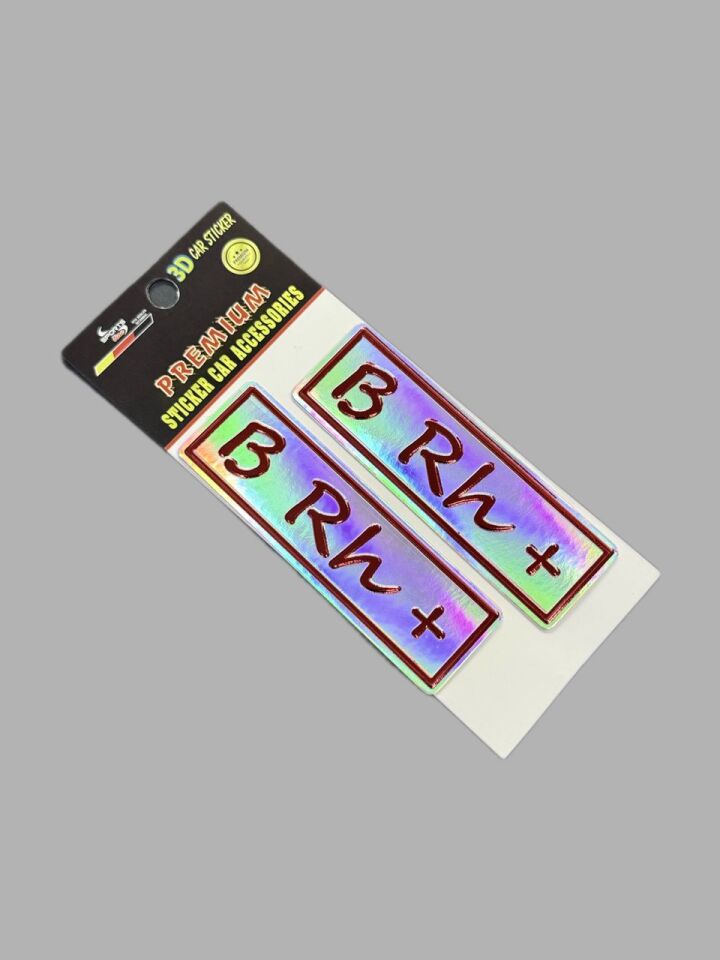 Kan Grubu Seti Brh+ Motosiklet ve Araç Uyumlu Kabartmalı Sticker Kırmızı Hologramlı