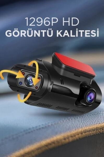 TA-03 Siyah 1296p Araç içi 2 Kameralı Lcd Ekranlı Gece Görüşlü , G-sensörlü Yol Kayıt Araç Kamerası
