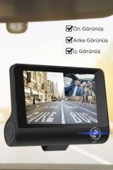 TA-02 Siyah 1080p Araç içi 3 Kameralı Gece Görüşlü, G-sensör, Geri Görüş Kameralı Araç Kamerası