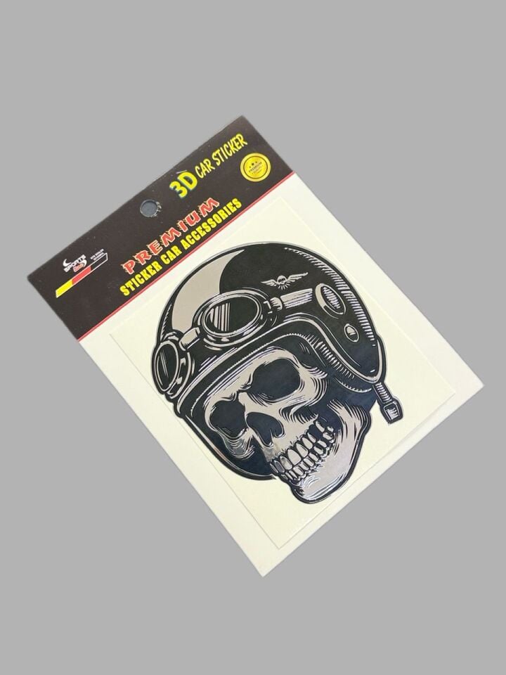 3D Kasklı Kuru Kafa Sticker
