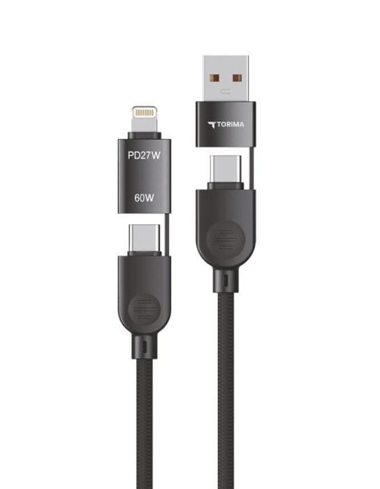 Torima U17  4-in-1, Type-C To Type-C And Ligthning -USB Çoklu Değiştirilebilir Başlıklı 100cm - 85w Hızlı Şarj Ve Data Kablosu