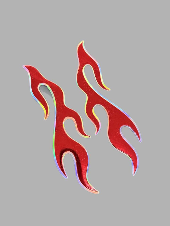 Hologramlı Alev Kırmızı Kabartmalı Sticker 2 li