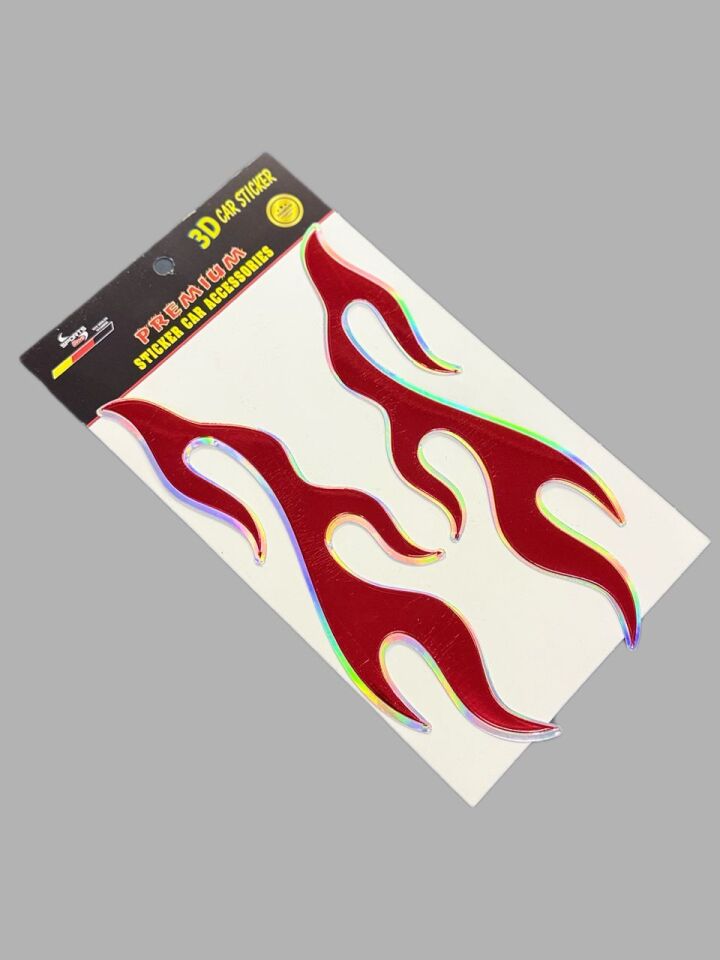 Hologramlı Alev Kırmızı Kabartmalı Sticker 2 li