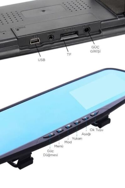 TA-05 Siyah 1080p Araç içi Lcd 4.3 inç Ekranlı Dikiz Aynası Gece Görüşlü Ön ve Arka Araç Kamerası