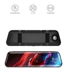 TA-06 Siyah 1080p Araç içi Lcd 9.6 inç Dokunmatik Ekranlı Dikiz Aynası Gece Görüşlü Ön ve Arka Araç Kamerası