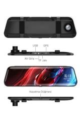 TA-06 Siyah 1080p Araç içi Lcd 9.6 inç Dokunmatik Ekranlı Dikiz Aynası Gece Görüşlü Ön ve Arka Araç Kamerası