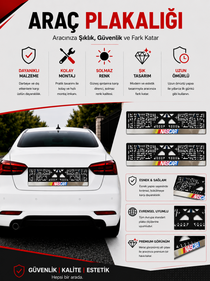 Premium Nascar Esnek ABS Araç Plakalığı 2'li Set