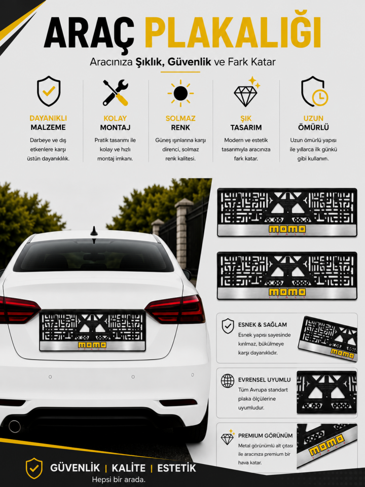 Premium Momo İtaly Temalı Esnek ABS Araç Plakalığı 2'li Set