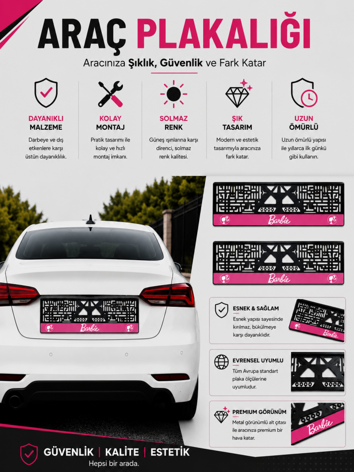 Premium Barbie Temalı Esnek ABS Araç Plakalığı 2'li Set
