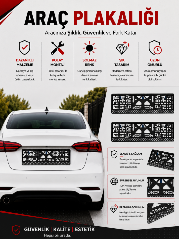 Premium Louıs Vuıtton Desenli Esnek ABS Araç Plakalığı 2'li Set