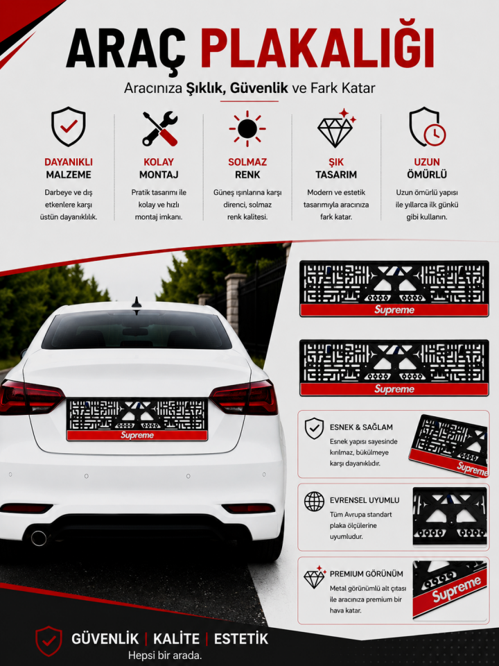 Premium Supreme Temalı Esnek ABS Araç Plakalığı 2'li Set