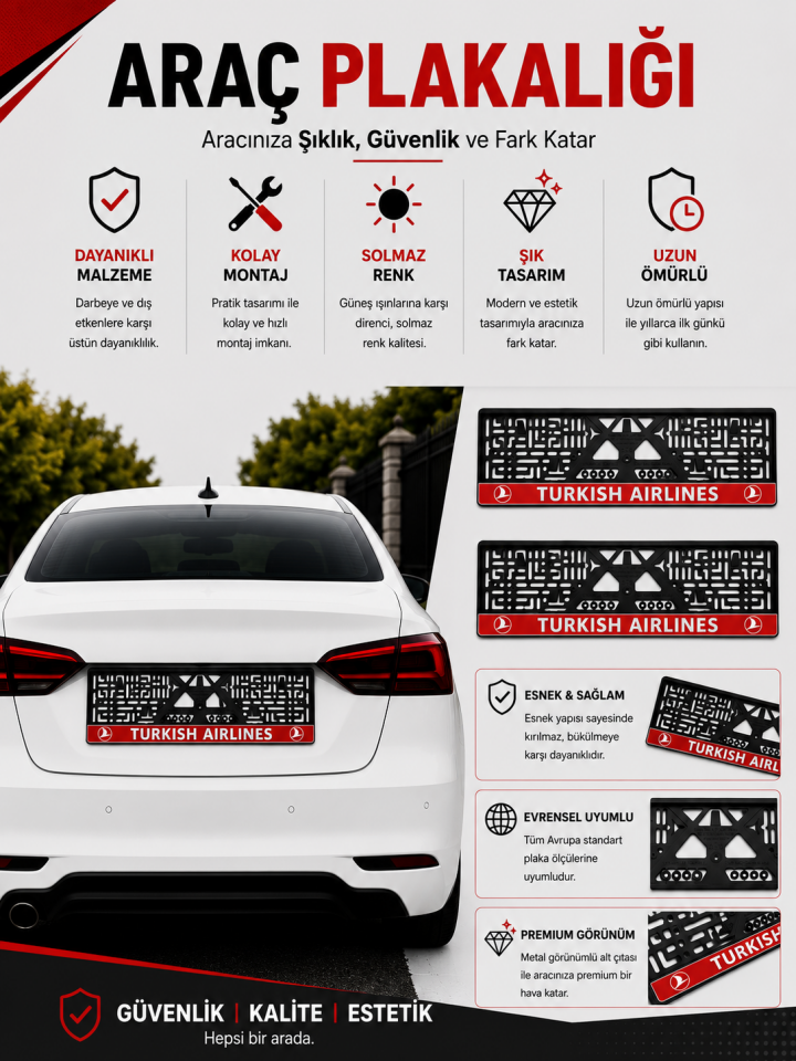 Premium Turkısh Aırlınes Temalı Esnek ABS Araç Plakalığı 2'li Set