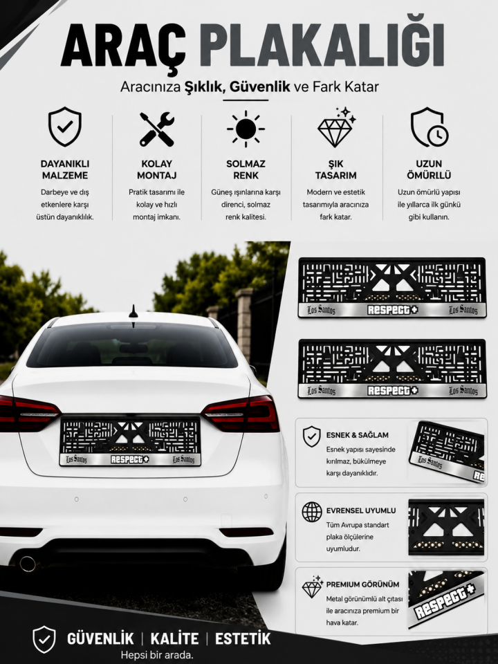 Premium Respect Temalı Esnek ABS Araç Plakalığı 2'li Set