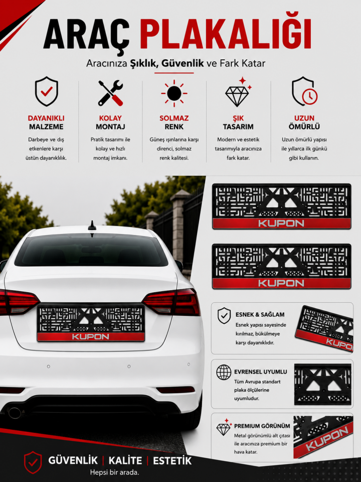 Premium Kırmızı Kupon Esnek ABS Araç Plakalığı 2'li Set