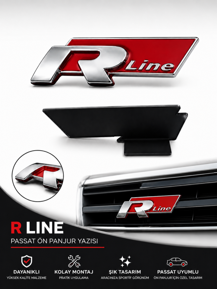 Volkswagen Passat R Line Kırmızı Ön Panjur Logosu Metal Amblem