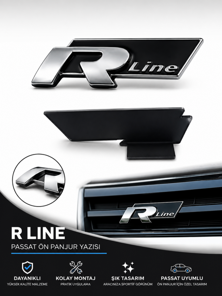 Volkswagen Passat R Line Siyah Ön Panjur Logosu Metal Amblem