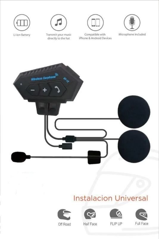 BT12 Motosiklet Bluetooth Intercom Interkom Dinleme Ve Konuşma Özellikli Su Geçirmez Kulaklık