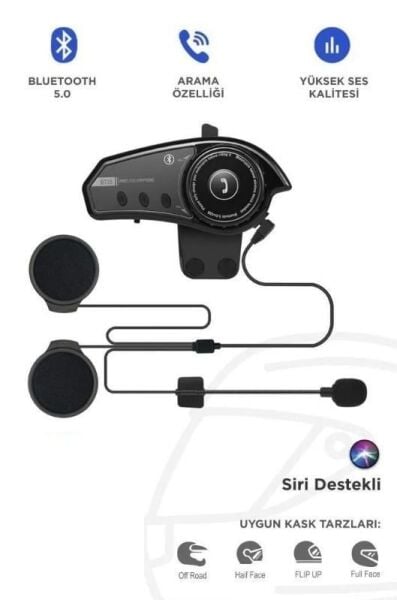 BT-35 Siyah 5.0 Bluetooth Motosiklet Kulaklığı Intercom Siyah Motorsiklet Kulaklık