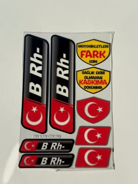 Kan Grubu Ve Uyarı Sticer Seti Brh- Motosiklet ve Araç Uyumlu