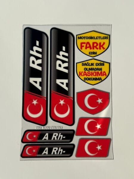 Kan Grubu Ve Uyarı Sticer Seti Arh- Motosiklet ve Araç Uyumlu
