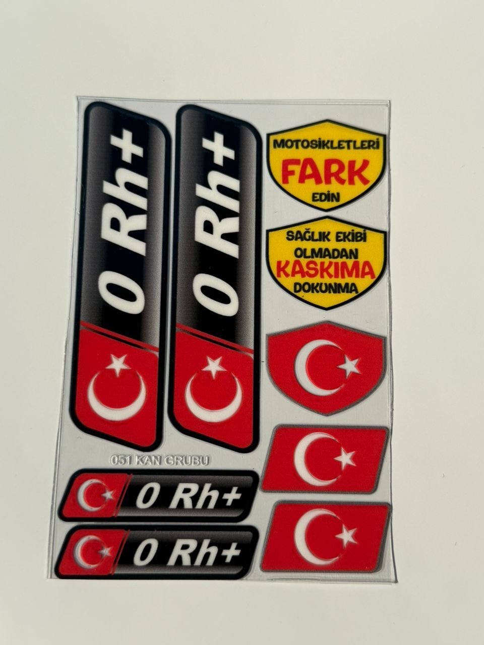 Kan Grubu Ve Uyarı Sticer Seti 0rh+ Motosiklet ve Araç Uyumlu