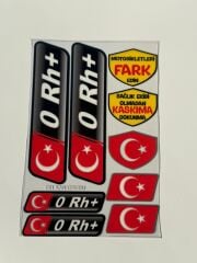 Kan Grubu Ve Uyarı Sticer Seti 0rh+ Motosiklet ve Araç Uyumlu