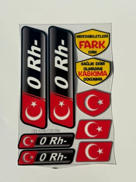 Kan Grubu Ve Uyarı Sticer Seti 0rh- Motosiklet ve Araç Uyumlu