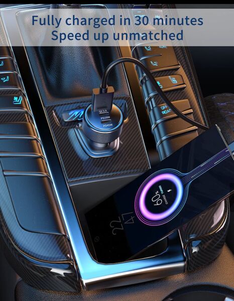 Hp-780 105 Watt Araç Içi Şarj Cihazı 3.1A Pd 45 Watt Hızlı Şarj Aleti Metal Çakmaklık Şarj Type C 3-